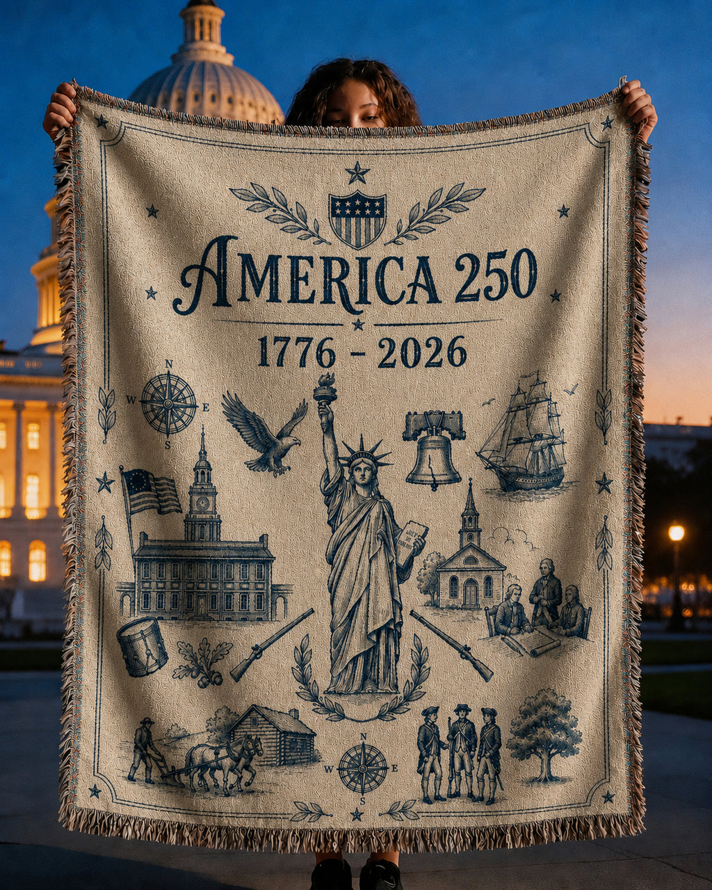 America 250 Heritage Woven Blanket – Vintage Patriotic Throw