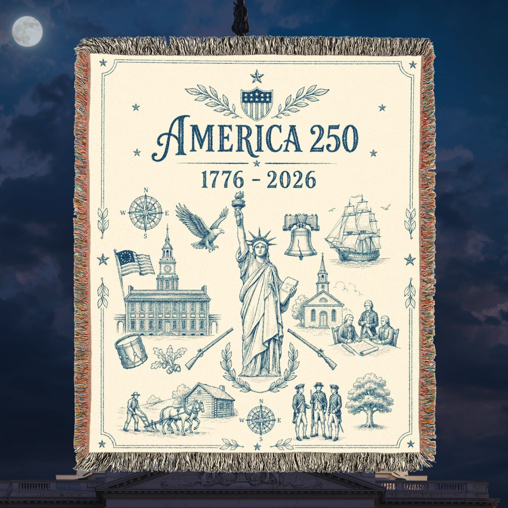 America 250 Heritage Woven Blanket – Vintage Patriotic Throw