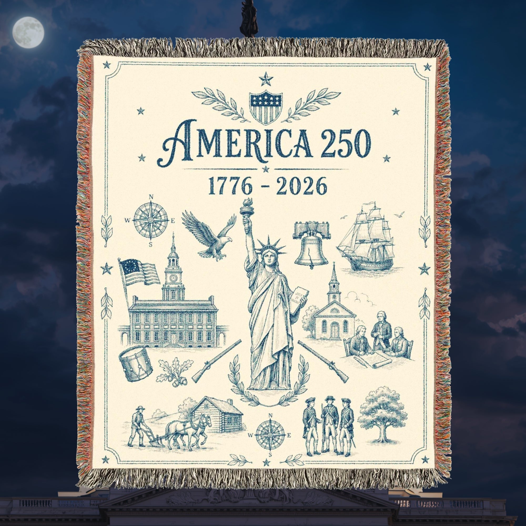 America 250 Heritage Woven Blanket – Vintage Patriotic Throw