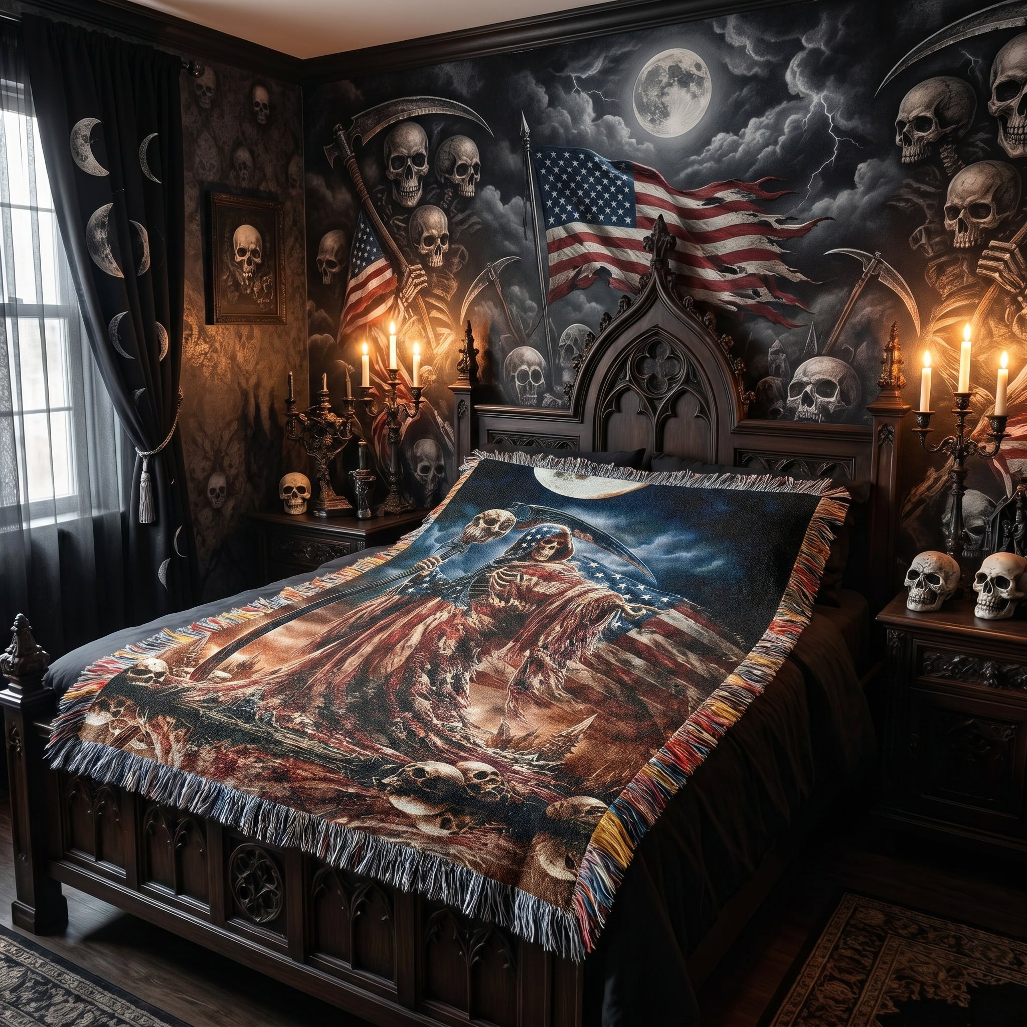 Gothic Patriotic Woven Blanket – Dark Americana Reaper Throw
