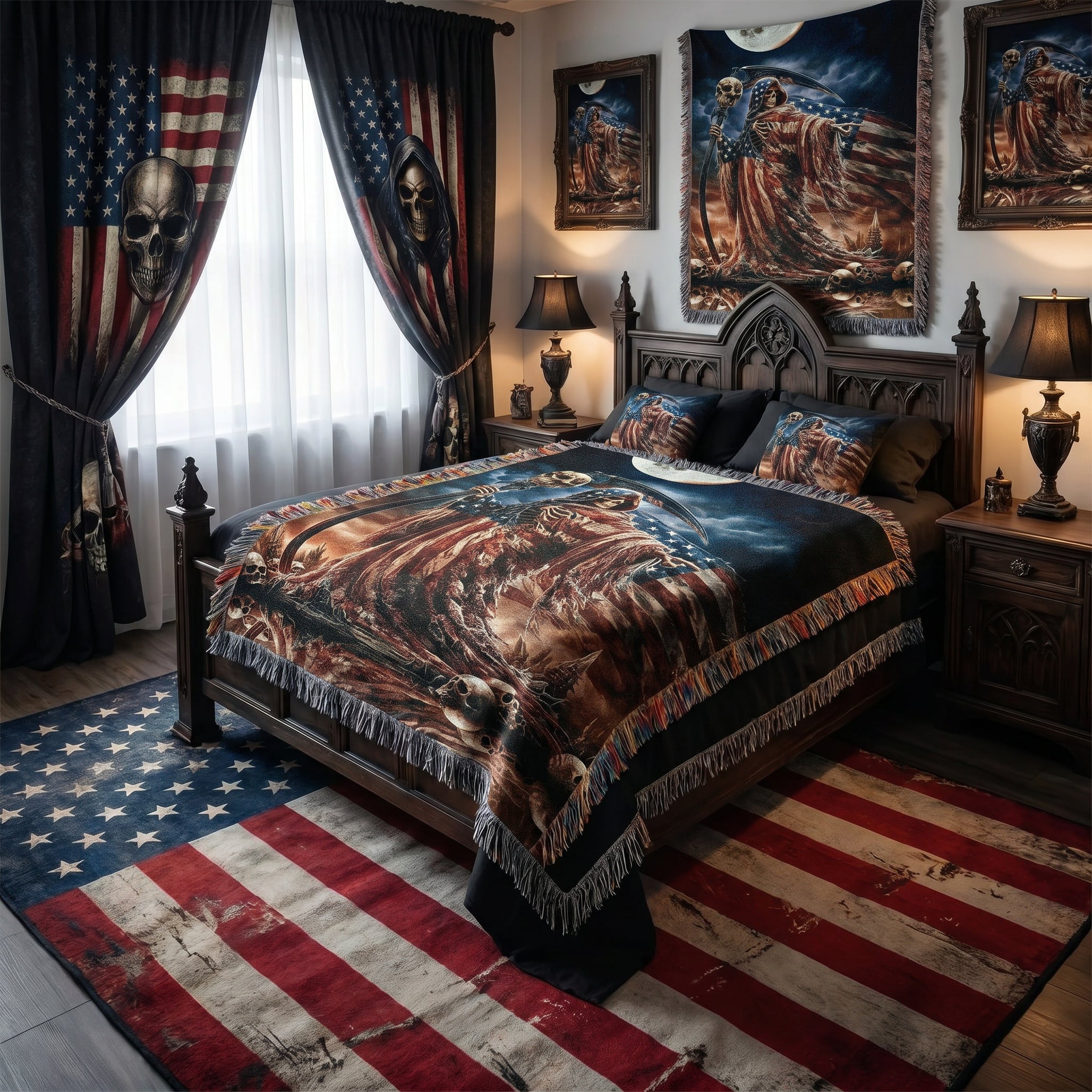 Gothic Patriotic Woven Blanket – Dark Americana Reaper Throw