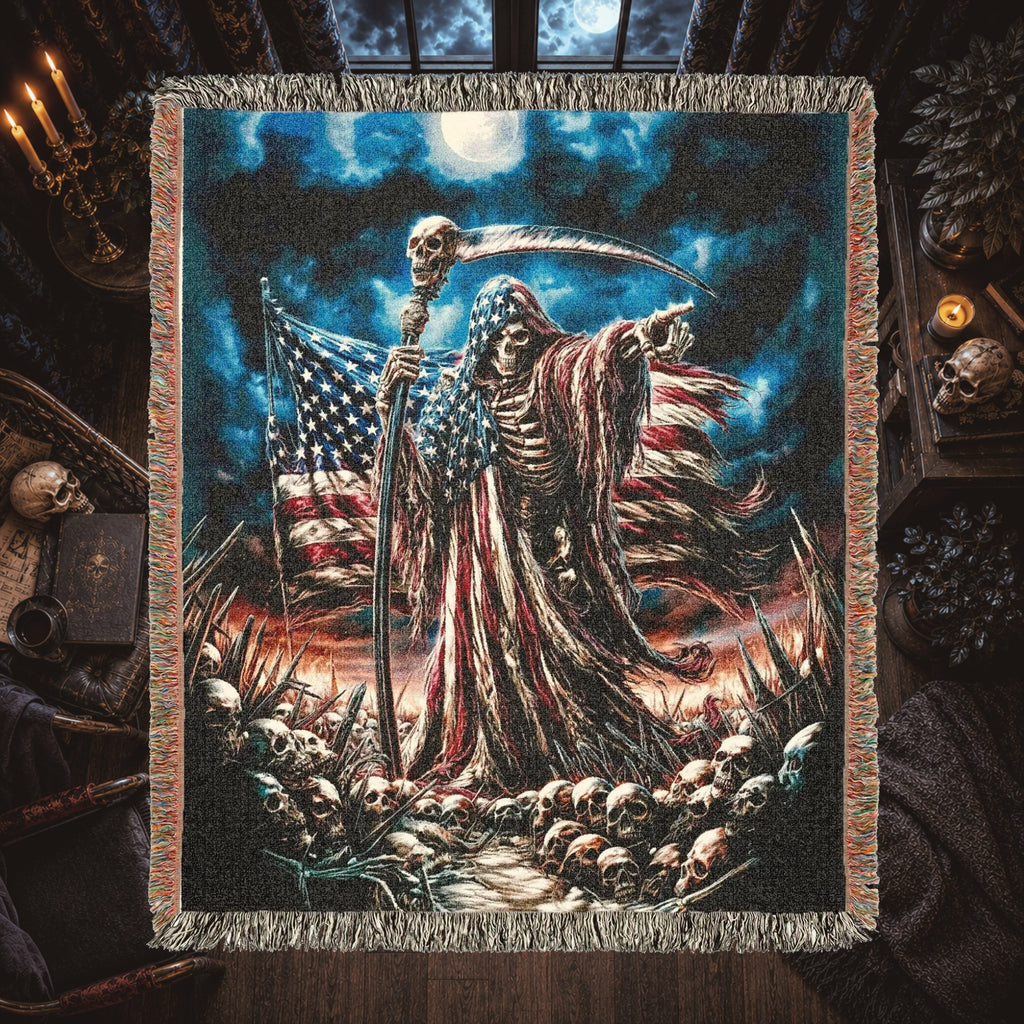 American Reaper Woven Blanket – Gothic Patriotic Throw