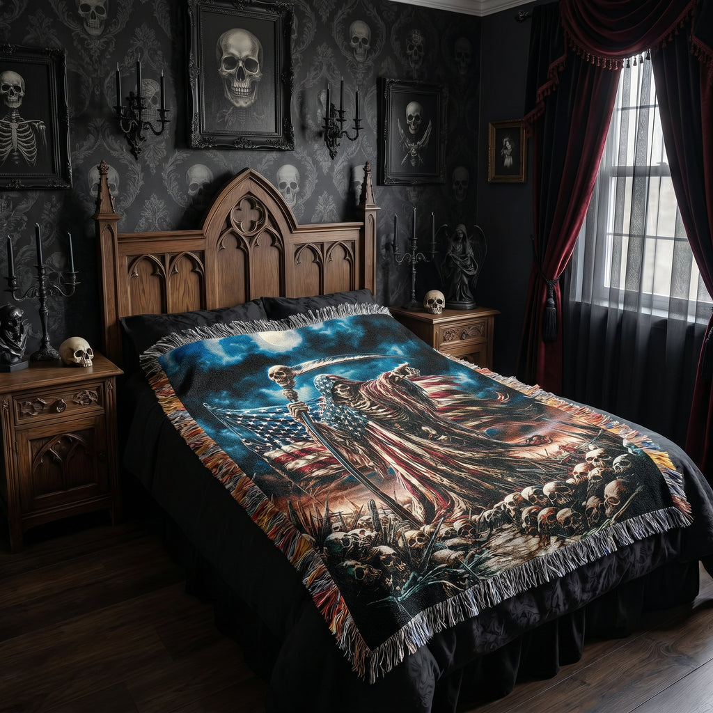 American Reaper Woven Blanket – Gothic Patriotic Throw
