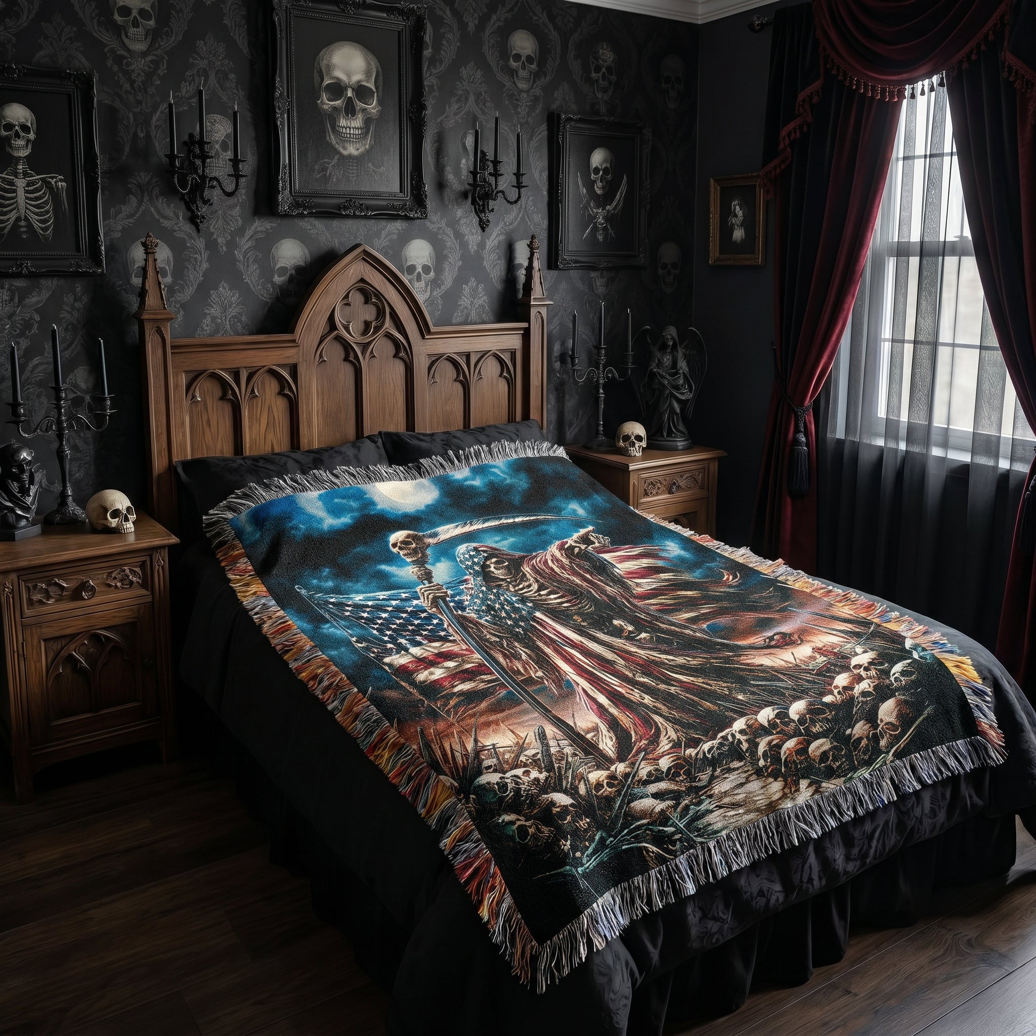 American Reaper Woven Blanket – Gothic Patriotic Throw
