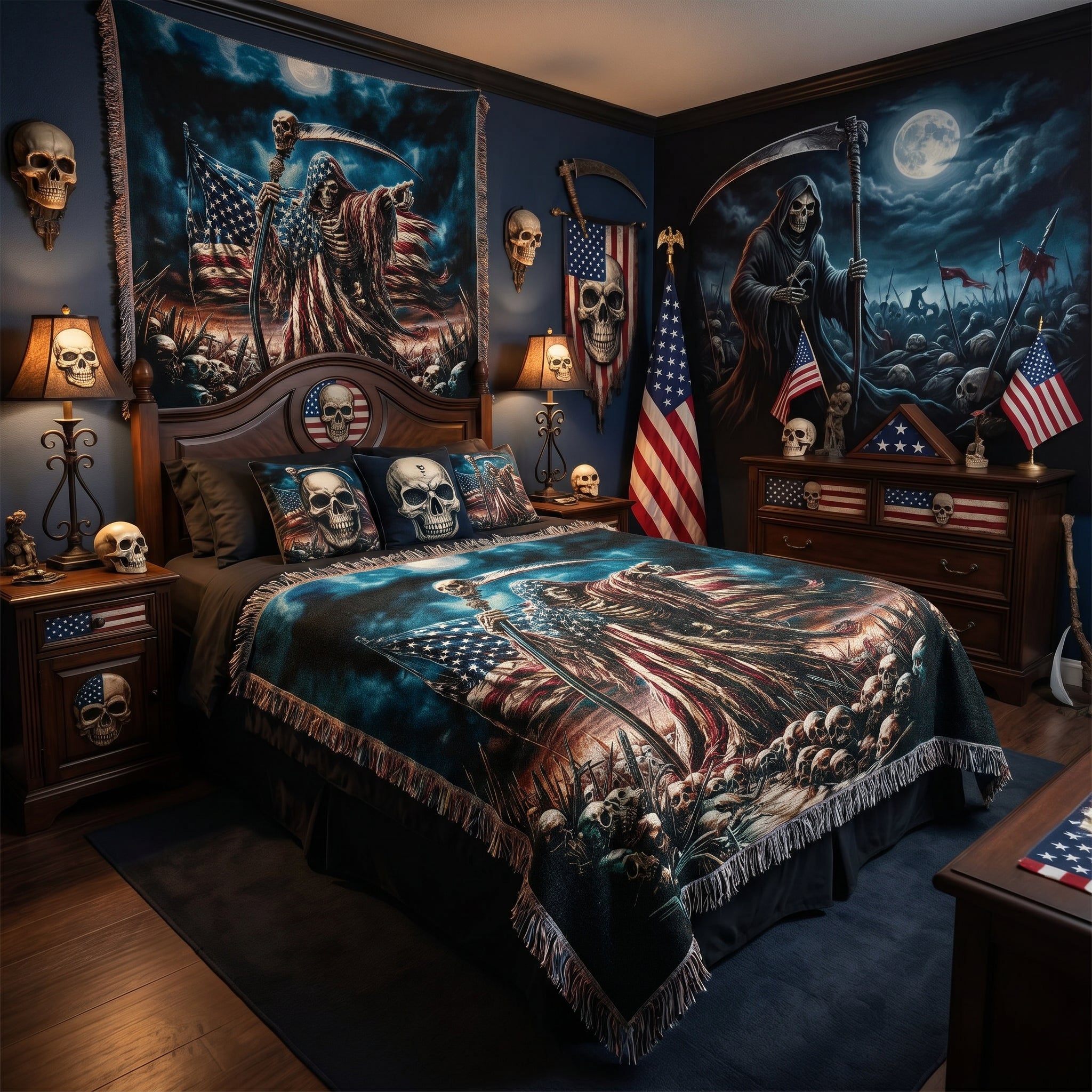 American Reaper Woven Blanket – Gothic Patriotic Throw