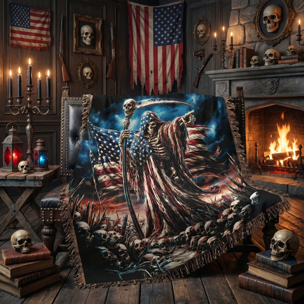American Reaper Woven Blanket – Gothic Patriotic Throw