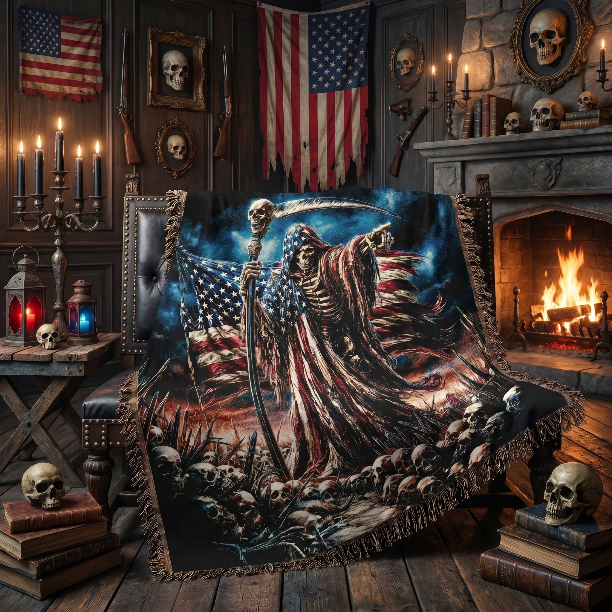 American Reaper Woven Blanket – Gothic Patriotic Throw