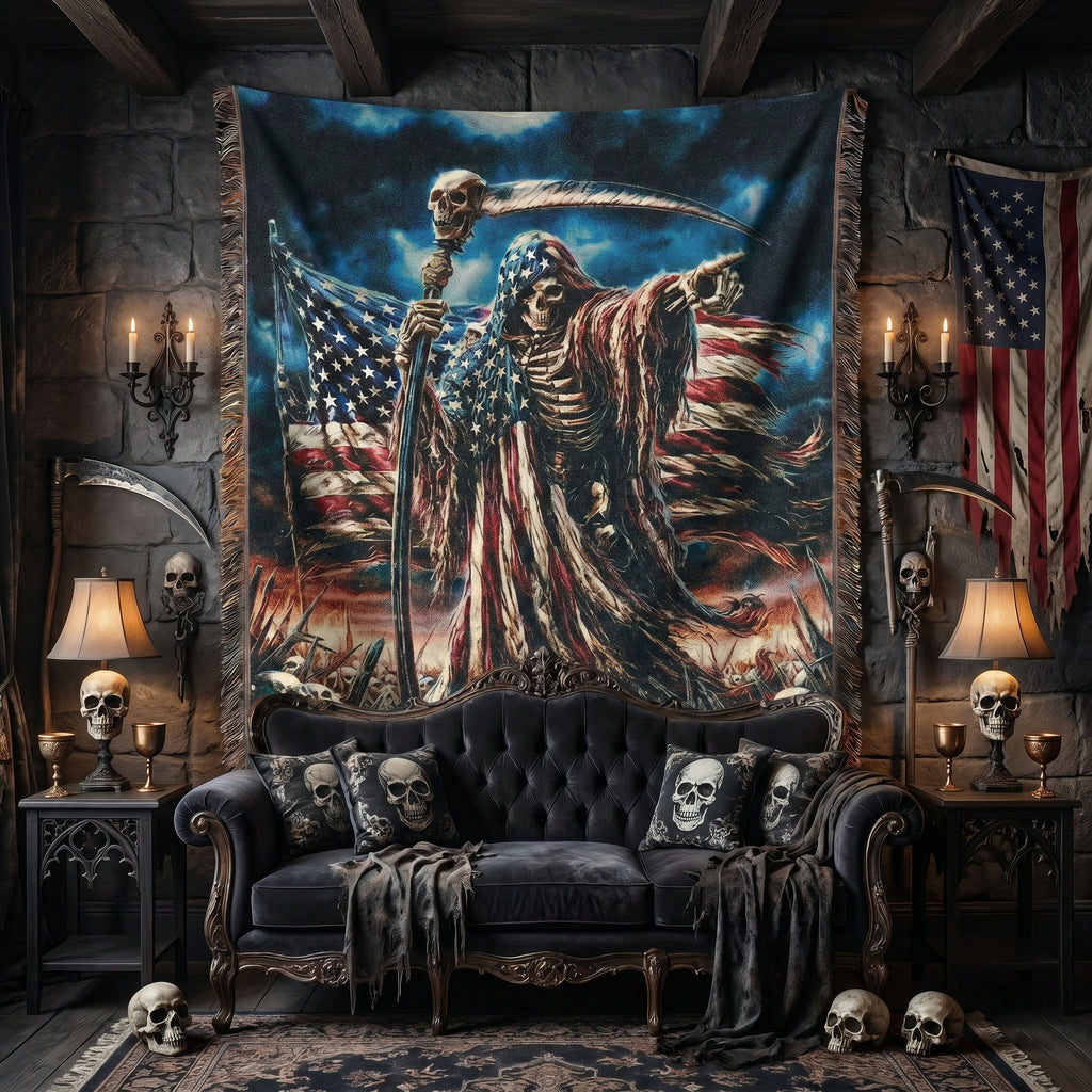 American Reaper Woven Blanket – Gothic Patriotic Throw