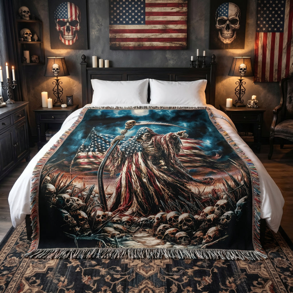 American Reaper Woven Blanket – Gothic Patriotic Throw