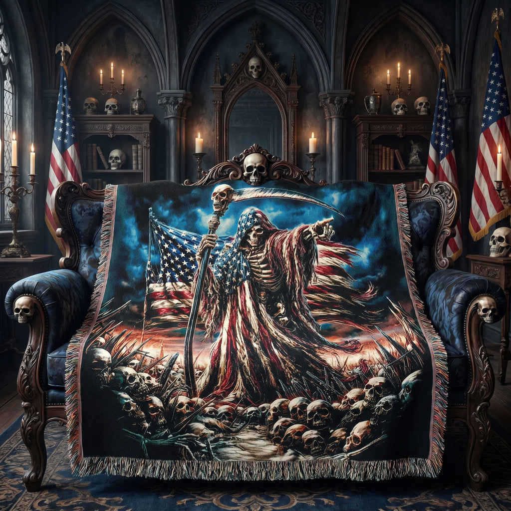 American Reaper Woven Blanket – Gothic Patriotic Throw