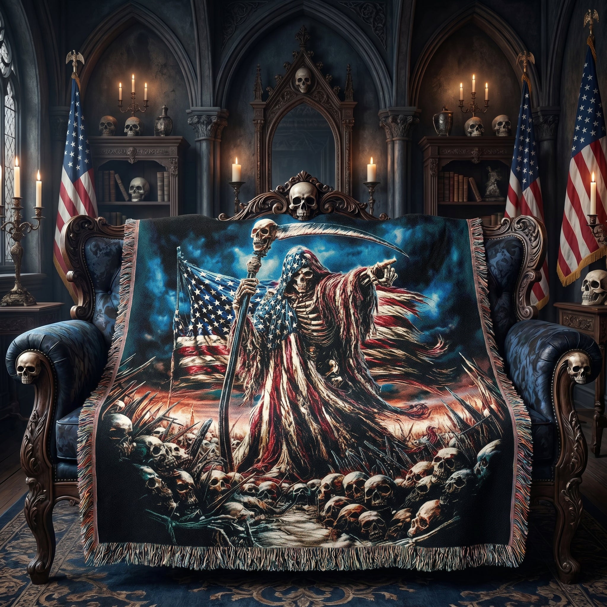 American Reaper Woven Blanket – Gothic Patriotic Throw