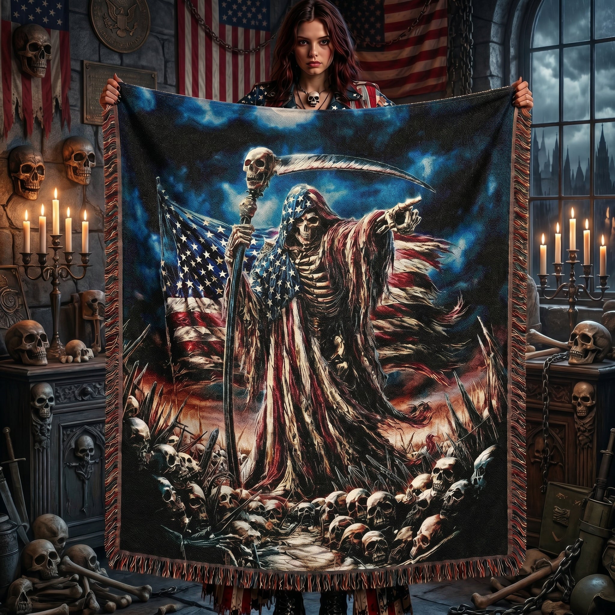 American Reaper Woven Blanket – Gothic Patriotic Throw