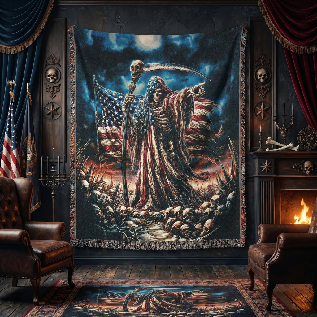 American Reaper Woven Blanket – Gothic Patriotic Throw