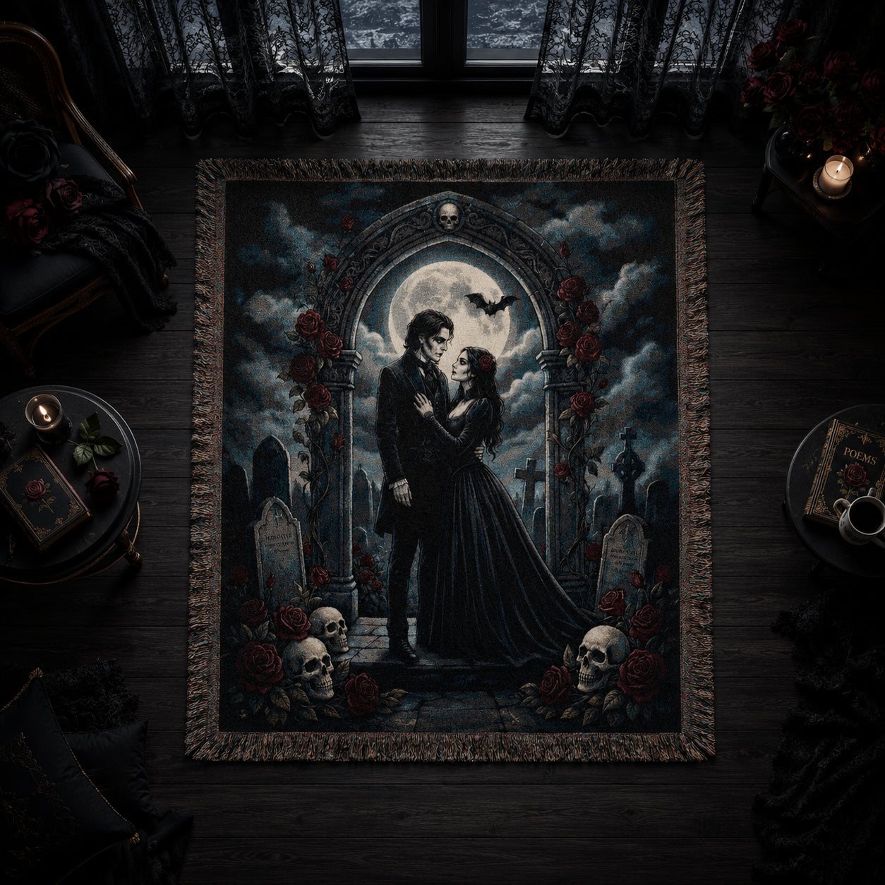 Dark Romance Gothic Couple Woven Blanket