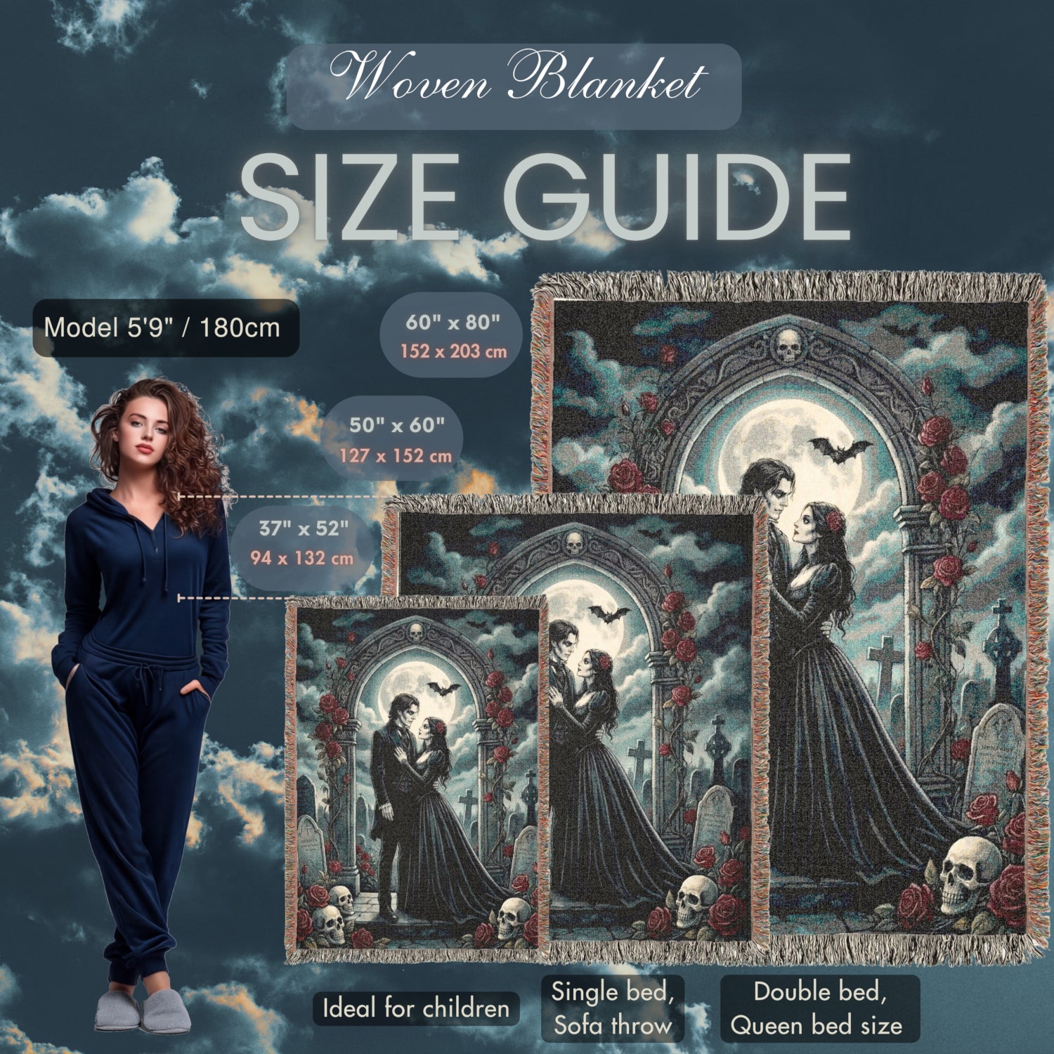 Dark Romance Gothic Couple Woven Blanket