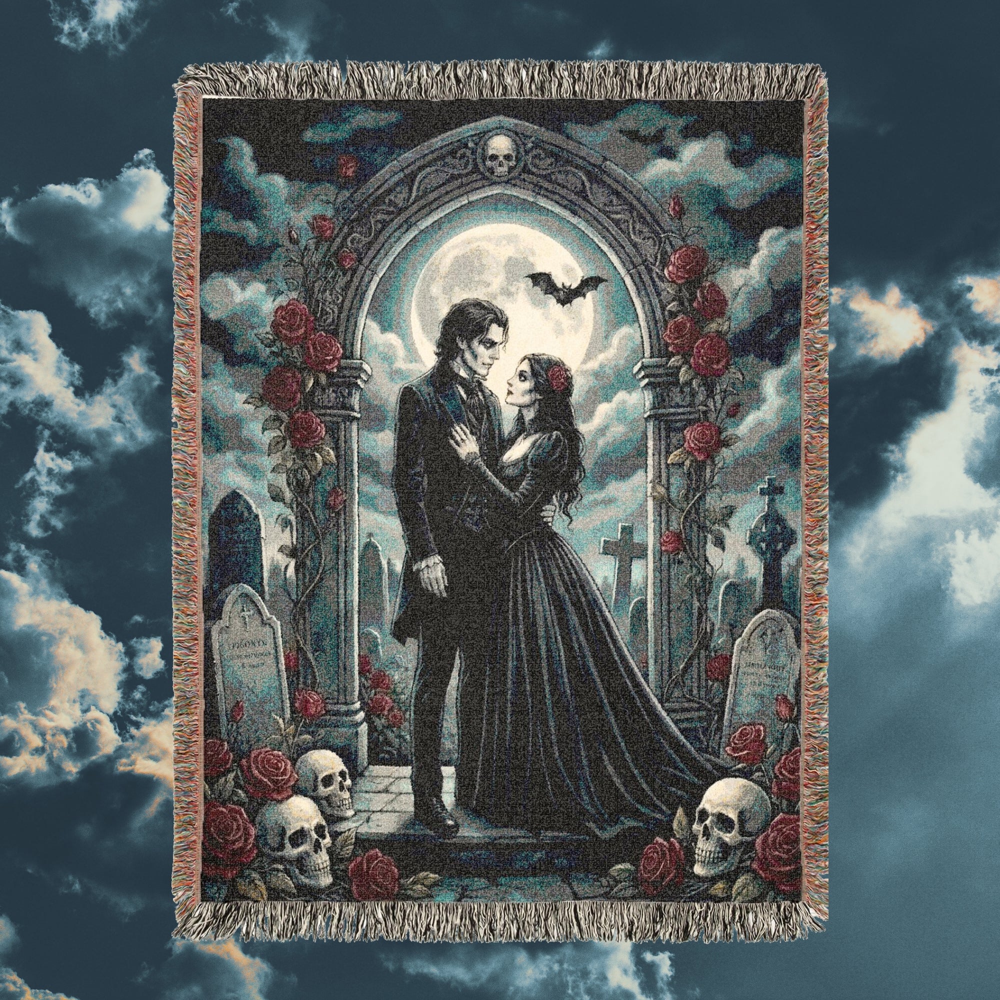 Dark Romance Gothic Couple Woven Blanket