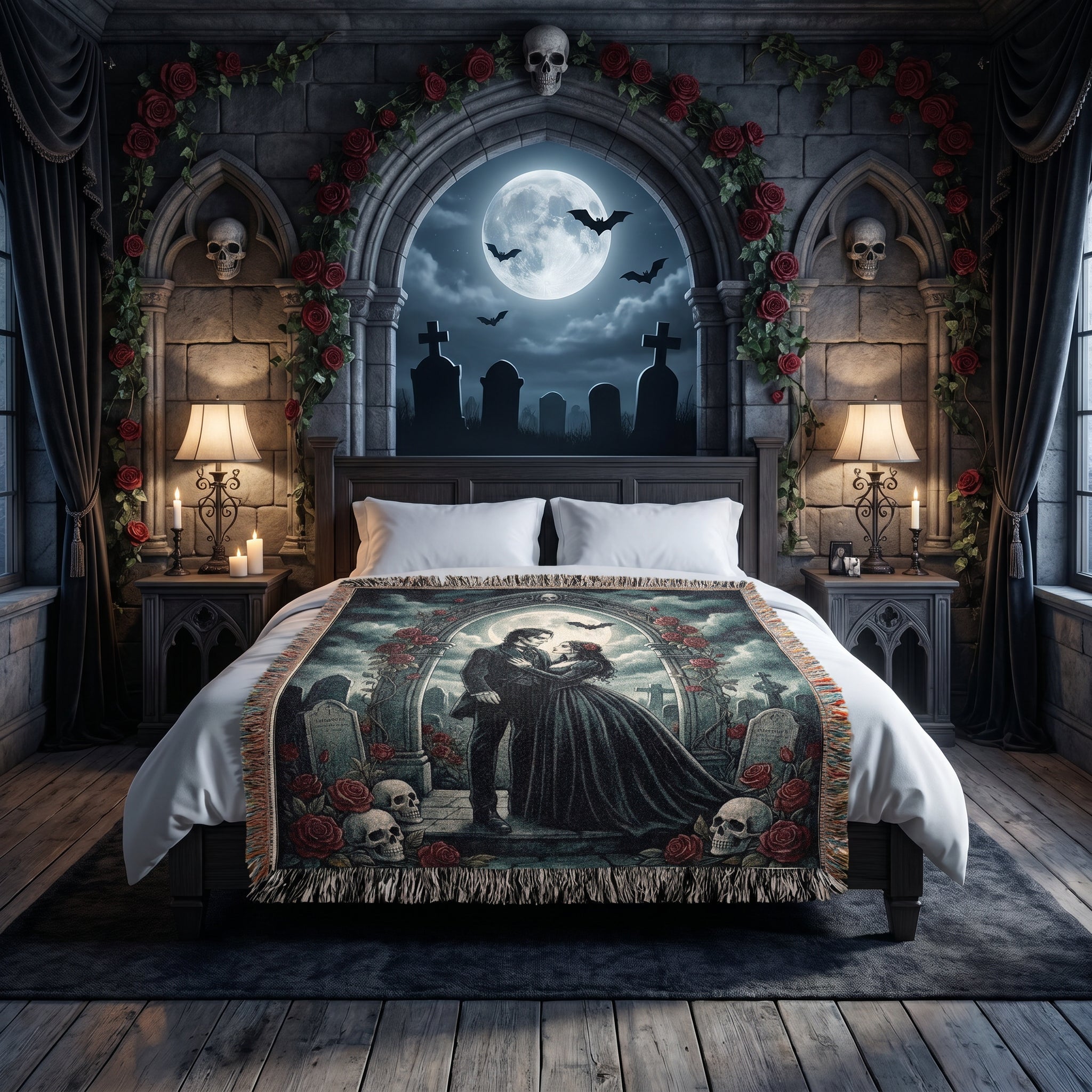 Dark Romance Gothic Couple Woven Blanket