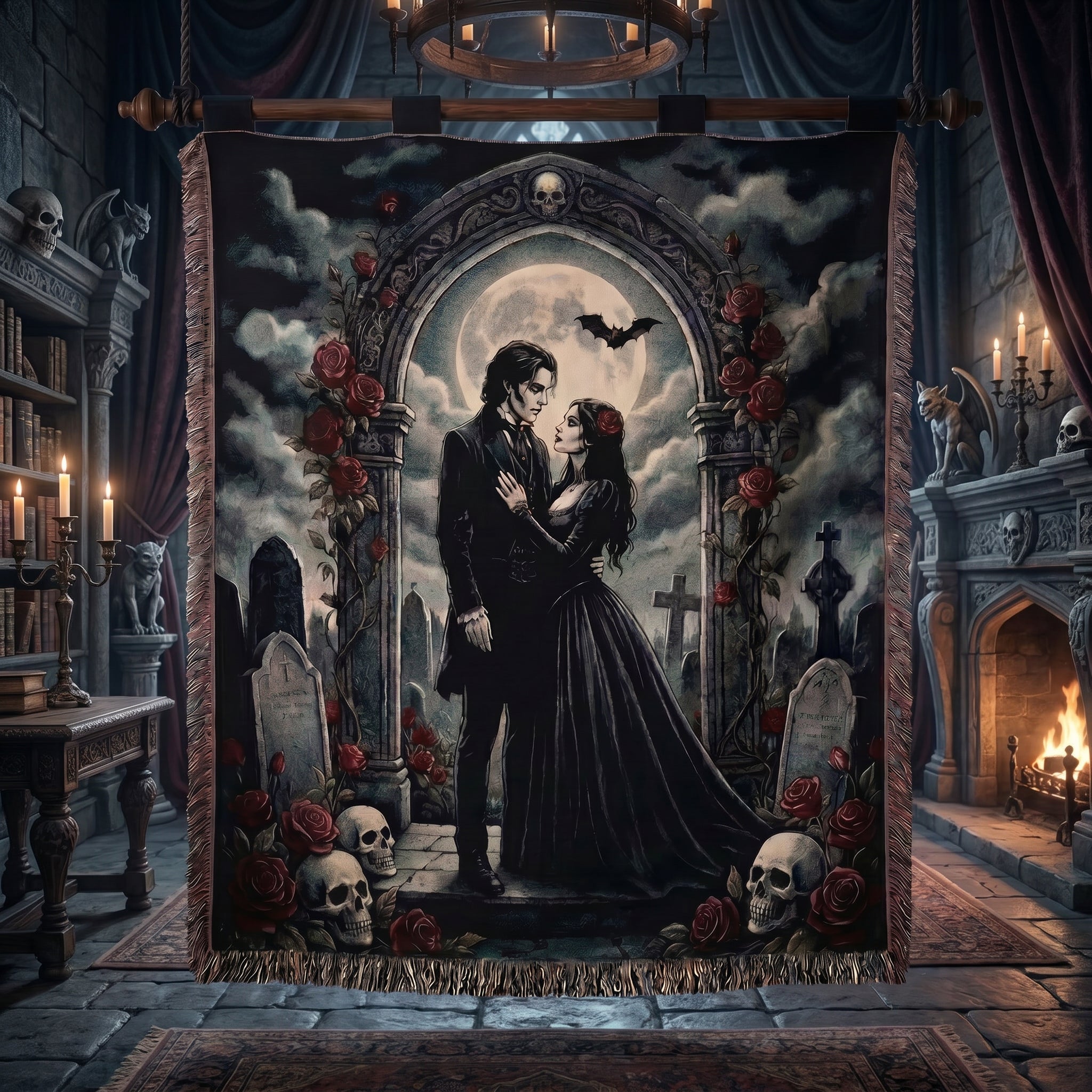 Dark Romance Gothic Couple Woven Blanket