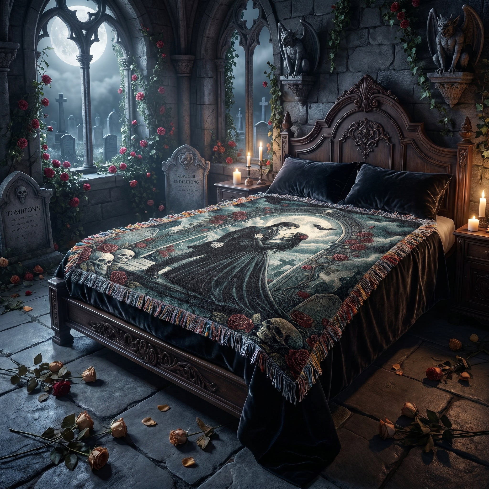Dark Romance Gothic Couple Woven Blanket