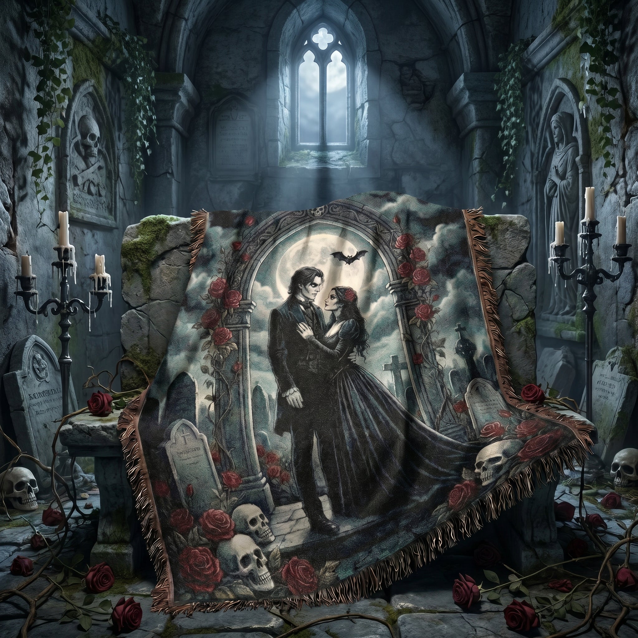 Dark Romance Gothic Couple Woven Blanket