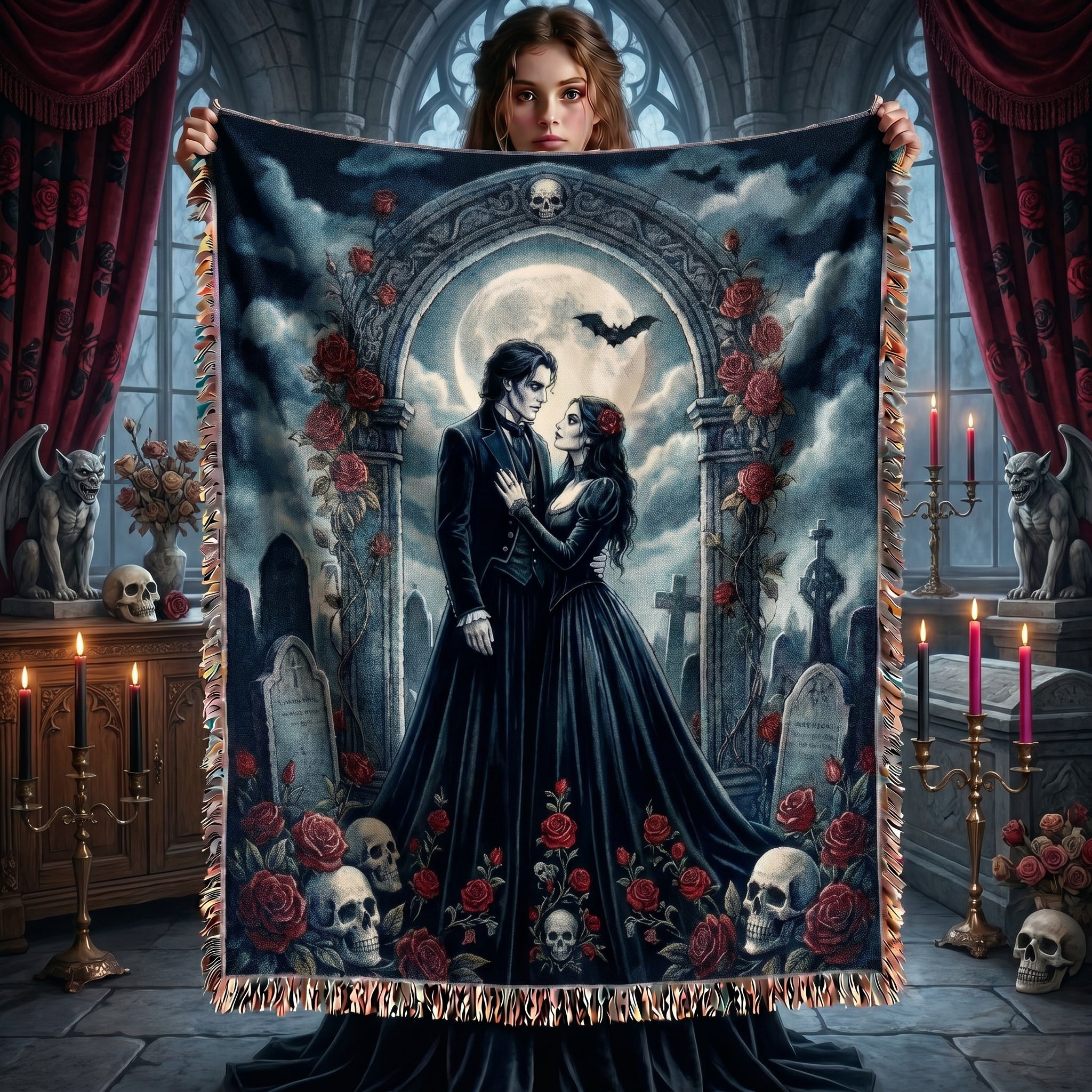 Dark Romance Gothic Couple Woven Blanket