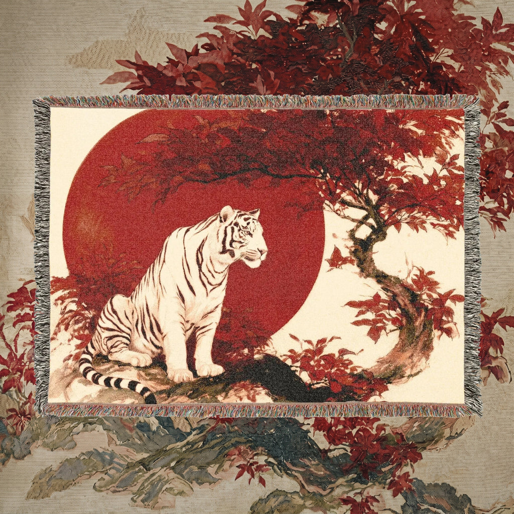 White Tiger Japanese Woven Blanket