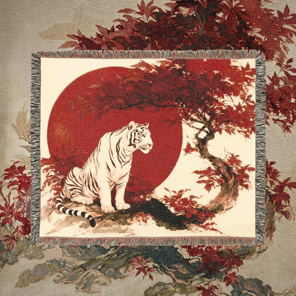 White Tiger Japanese Woven Blanket
