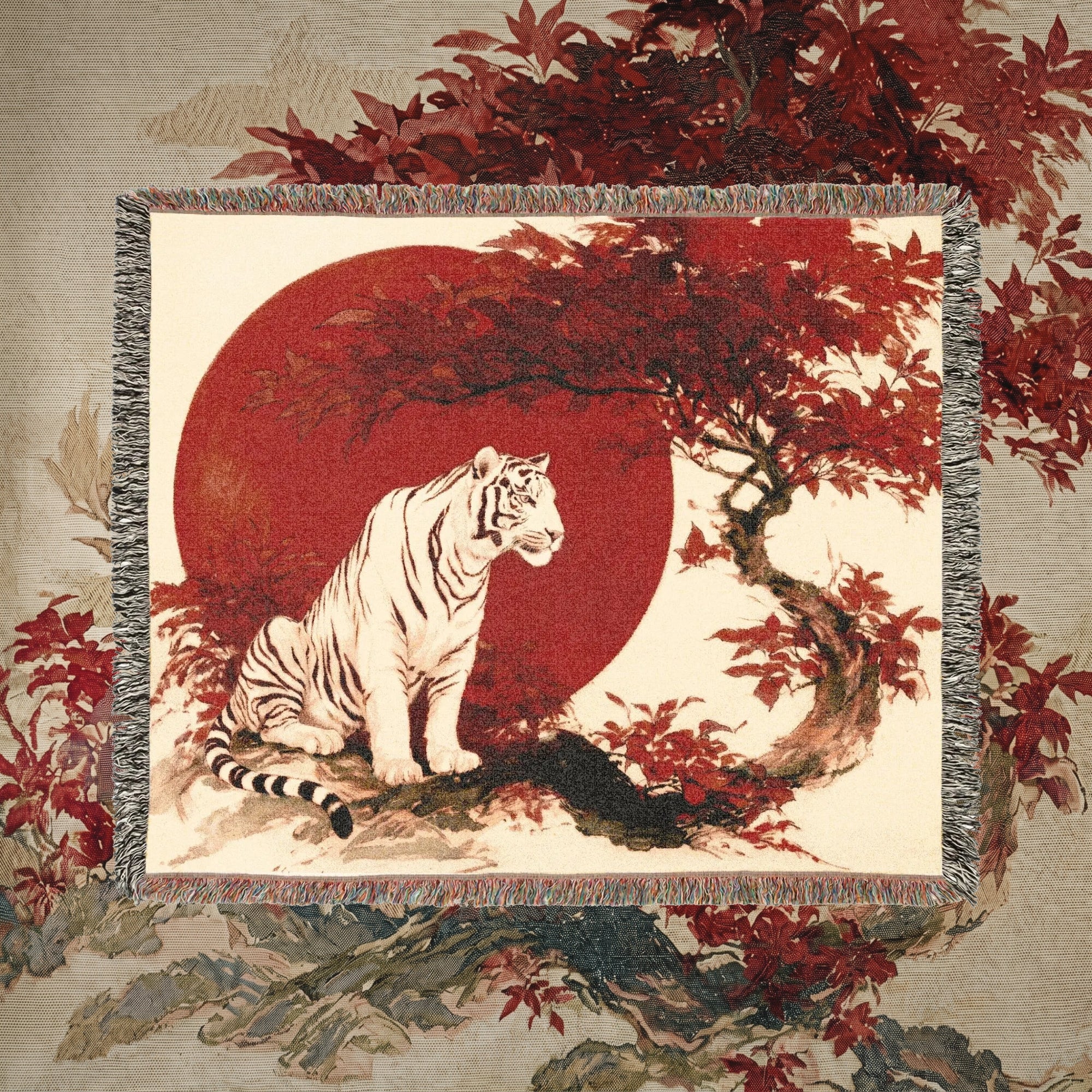 White Tiger Japanese Woven Blanket