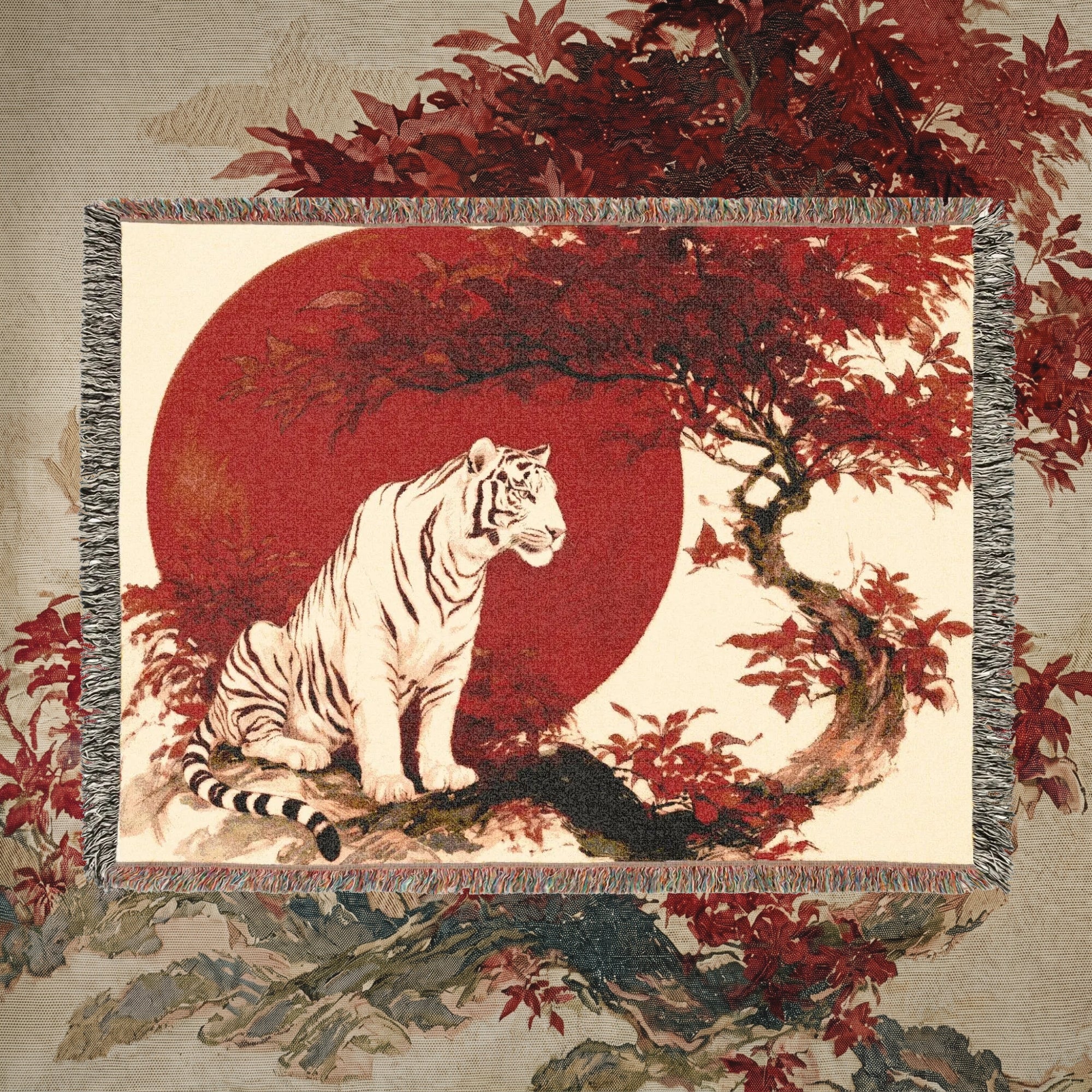 White Tiger Japanese Woven Blanket