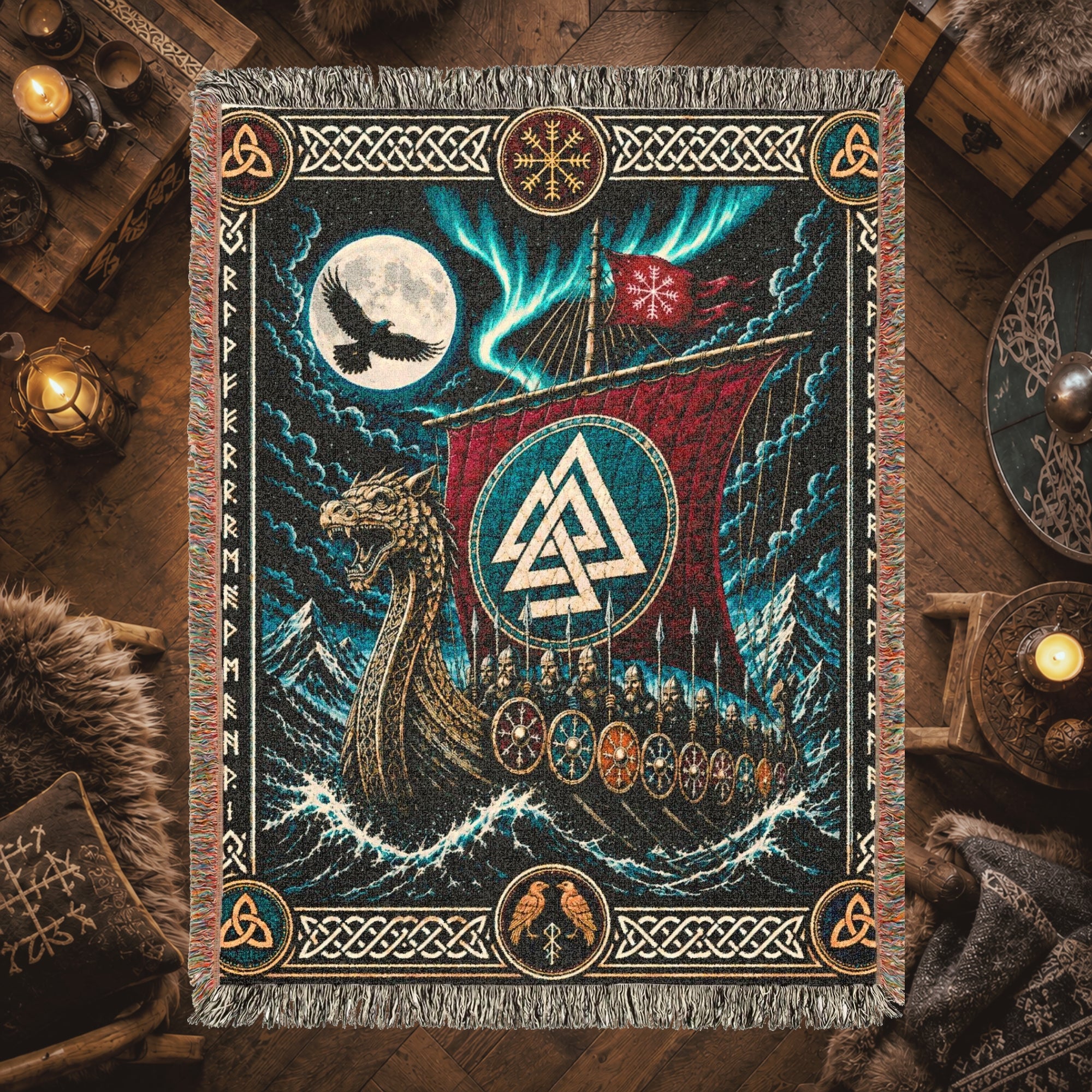 Viking Longship Woven Blanket