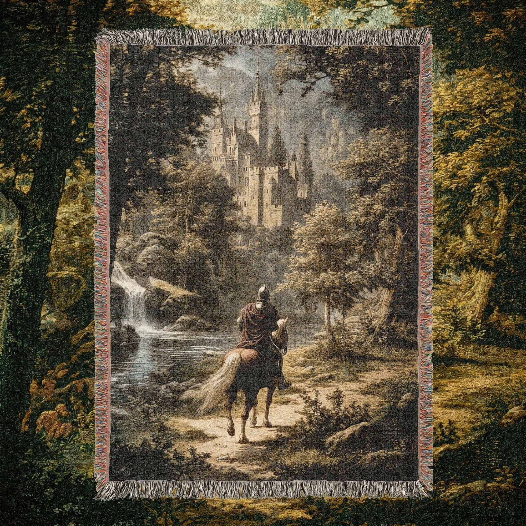 Medieval Forest Rider Woven Blanket