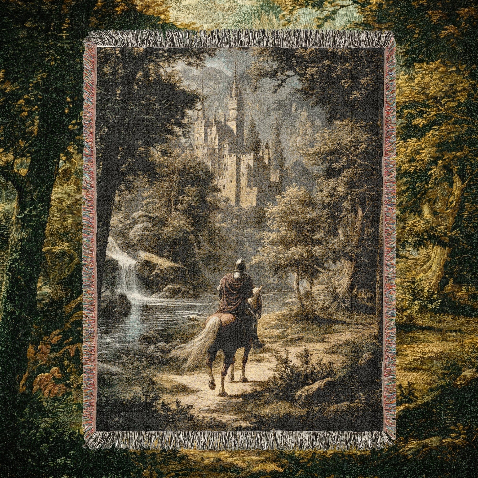 Medieval Forest Rider Woven Blanket