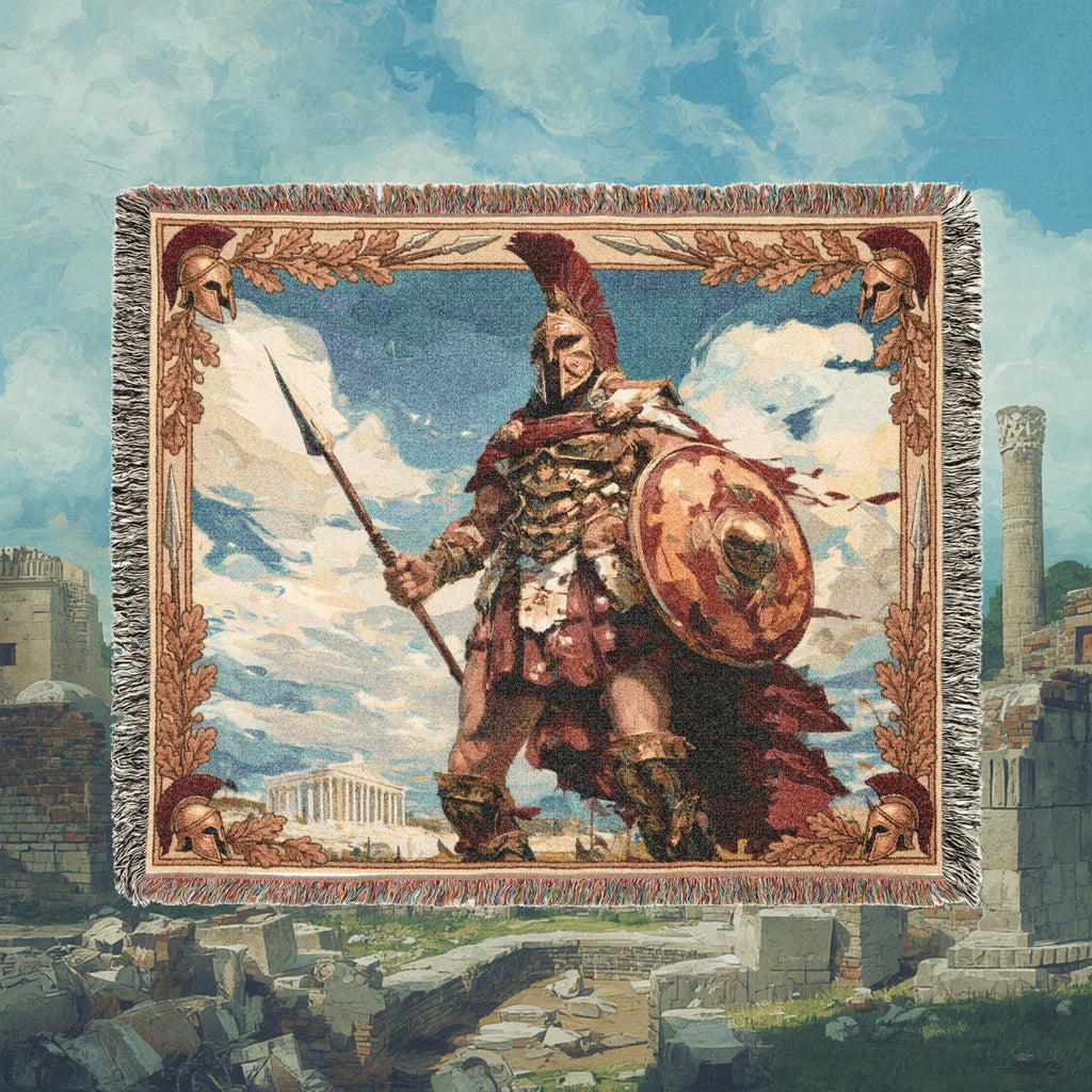 Ancient Greek Warrior Woven Blanket