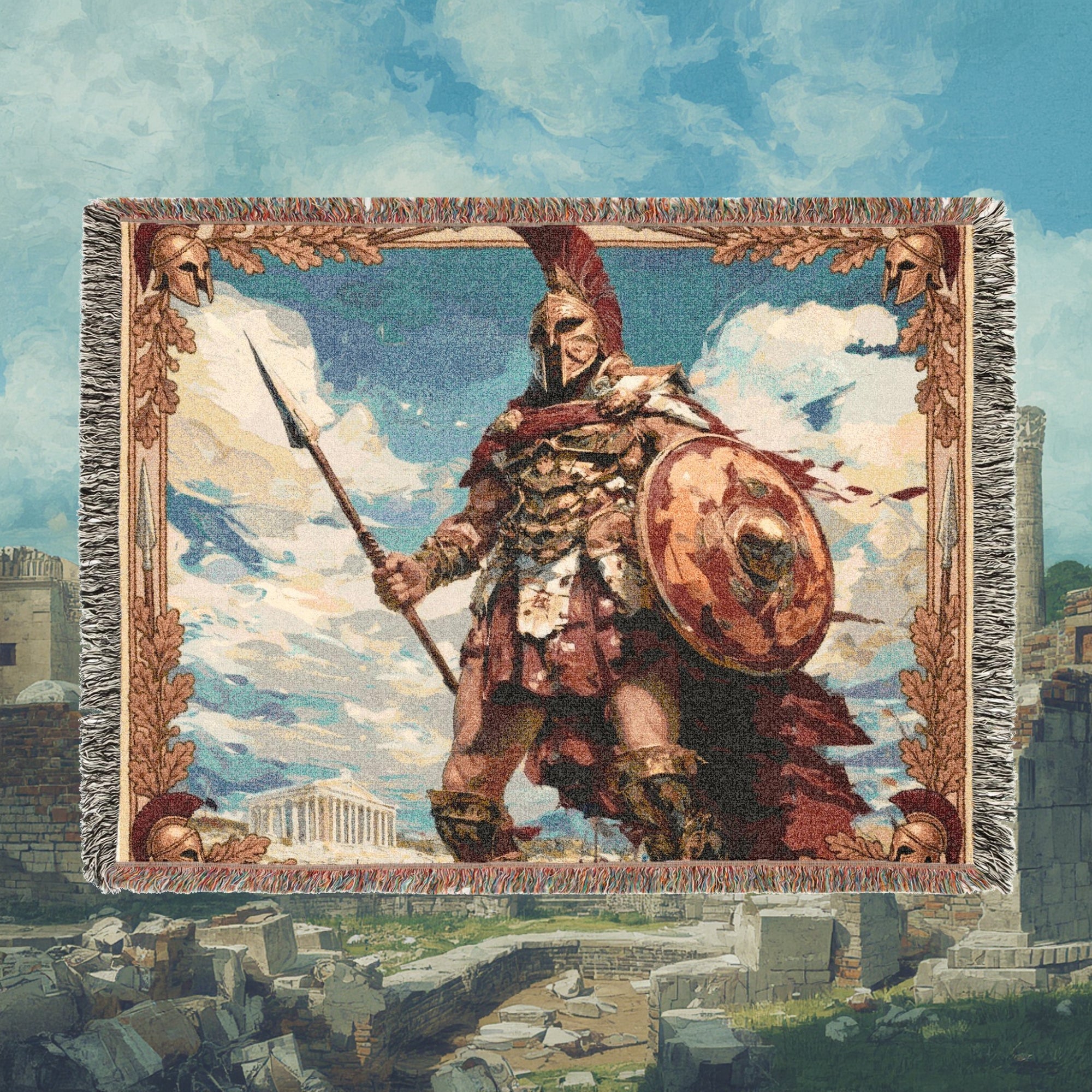 Ancient Greek Warrior Woven Blanket
