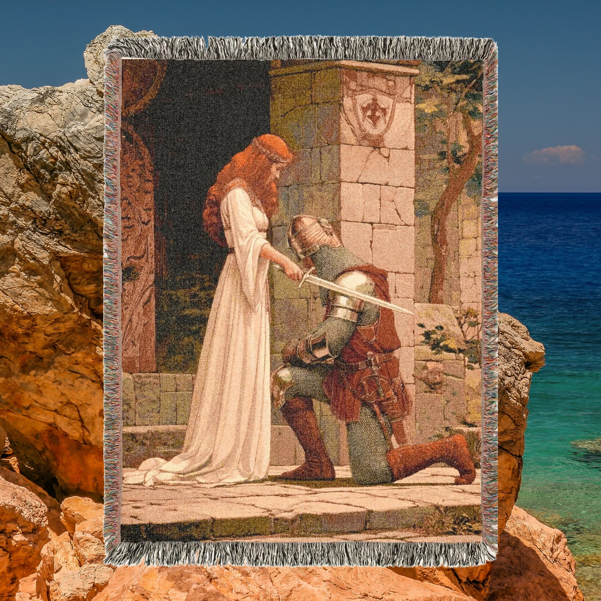 Medieval Knight and Lady Woven Blanket