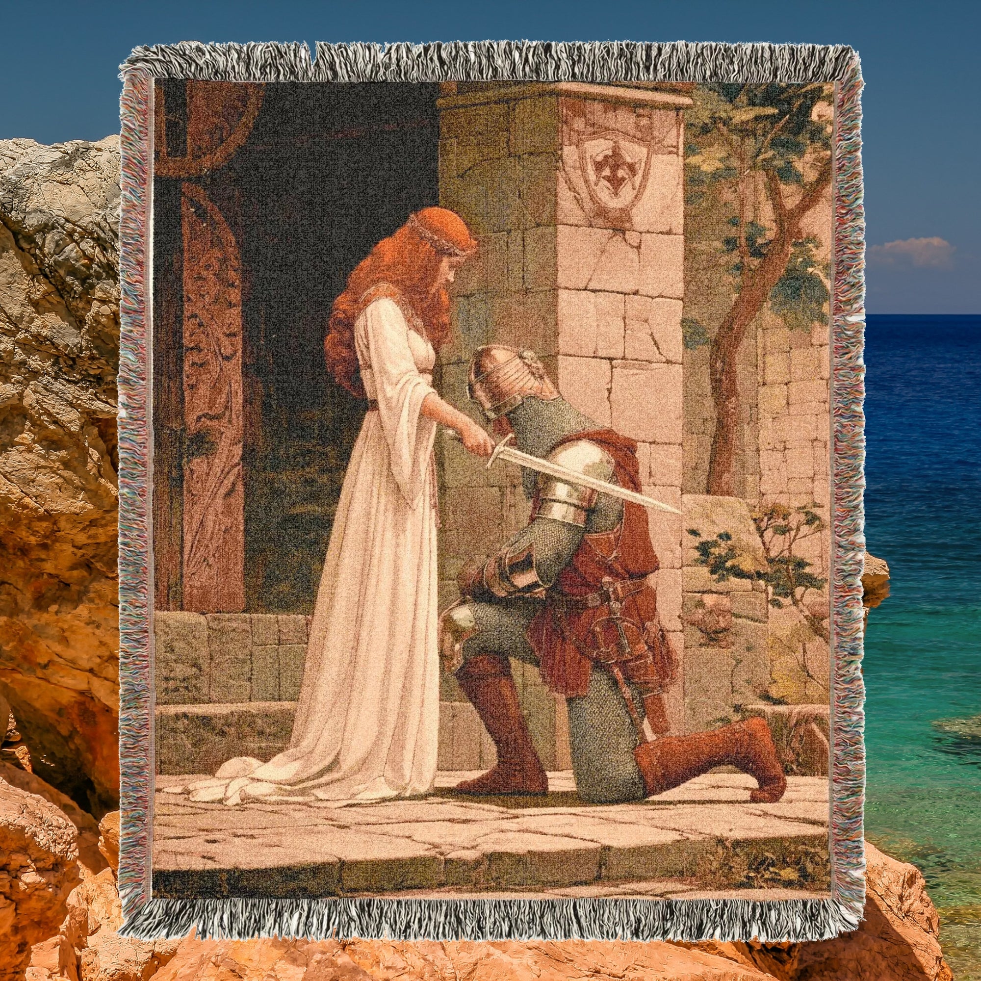 Medieval Knight and Lady Woven Blanket