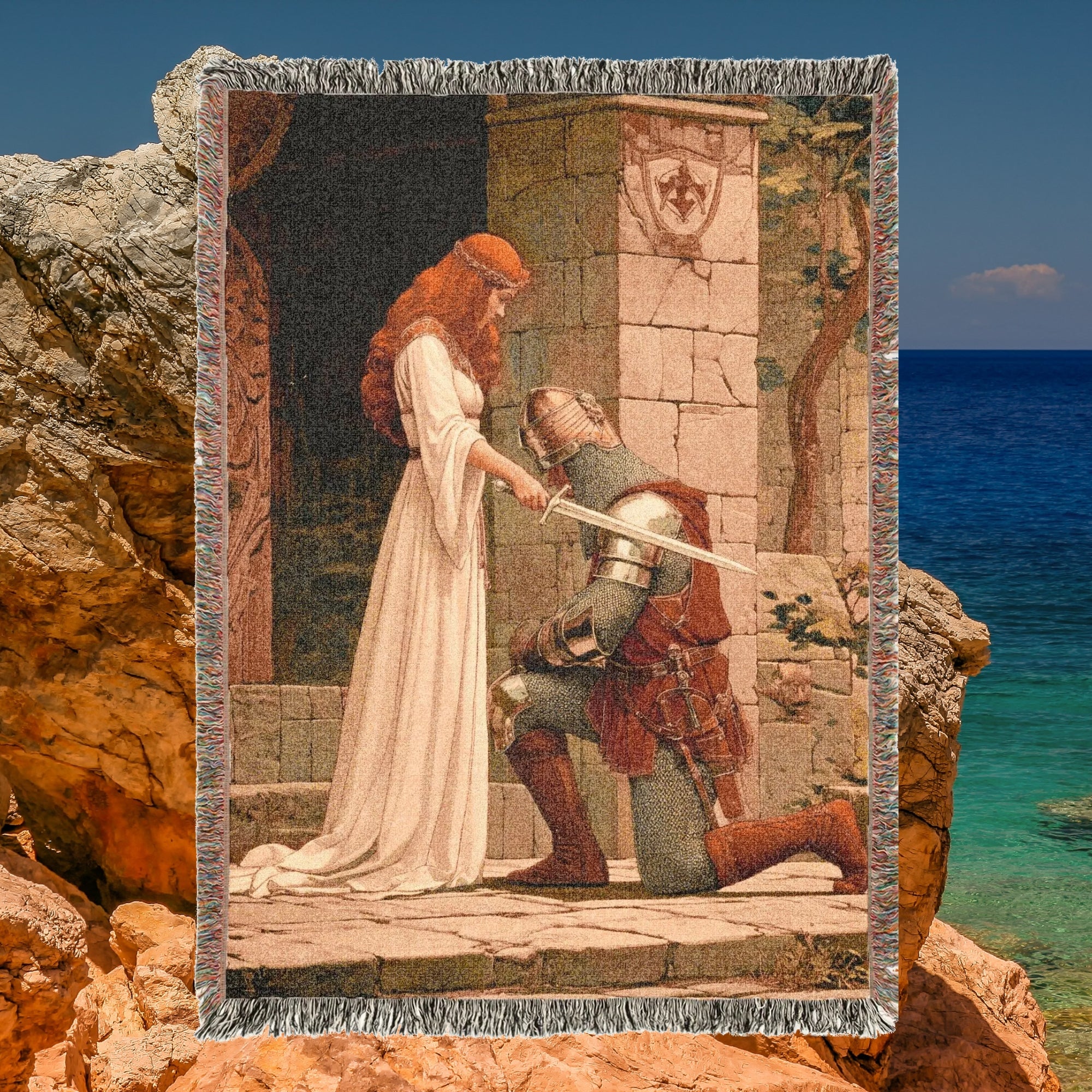 Medieval Knight and Lady Woven Blanket