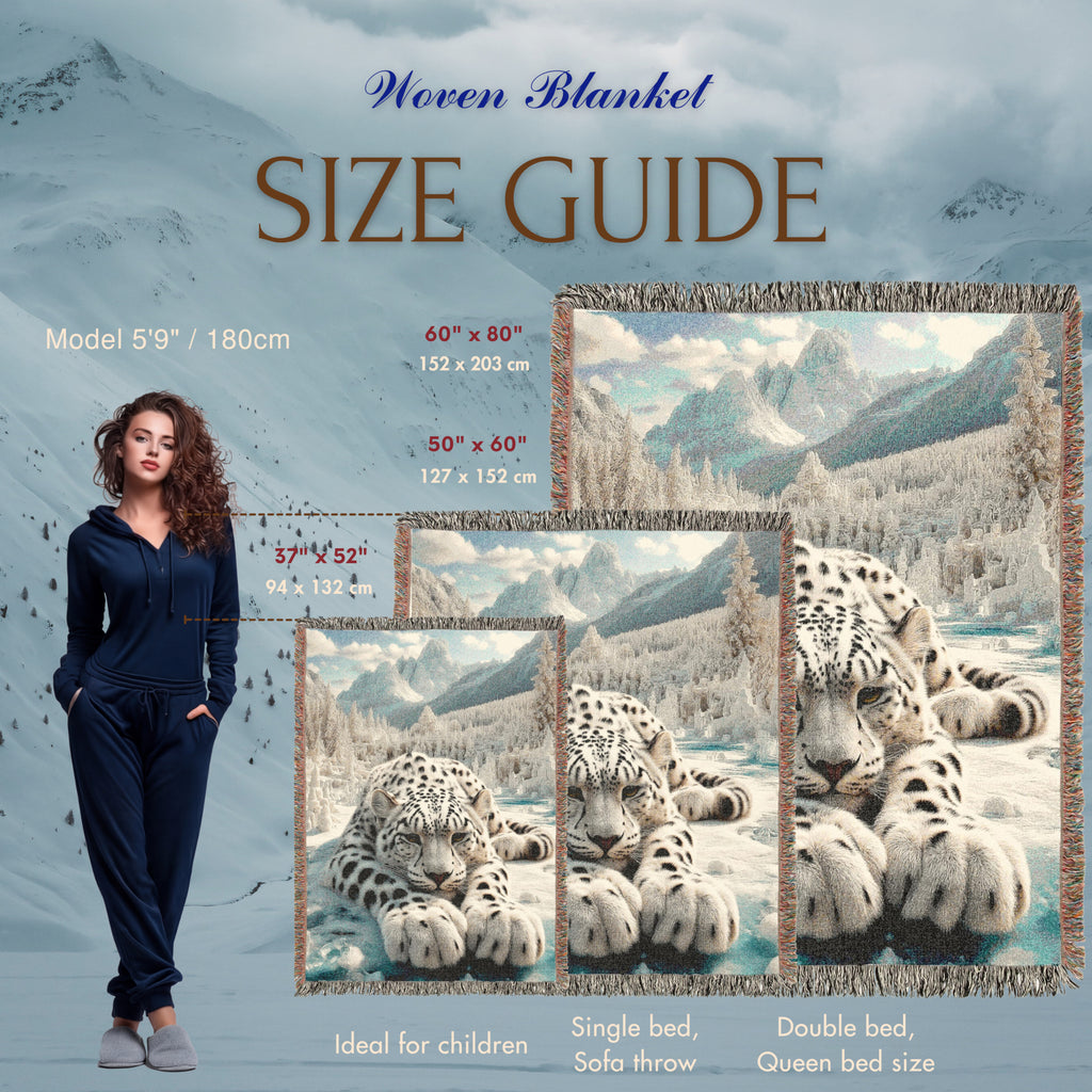 Snow Leopard Mountain Woven Blanket
