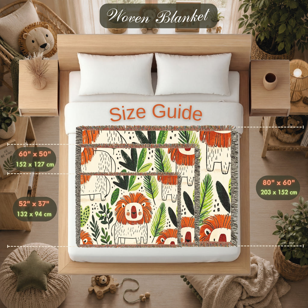 Lion Kids Room Woven Blanket – Safari Nursery Animal Art Throw