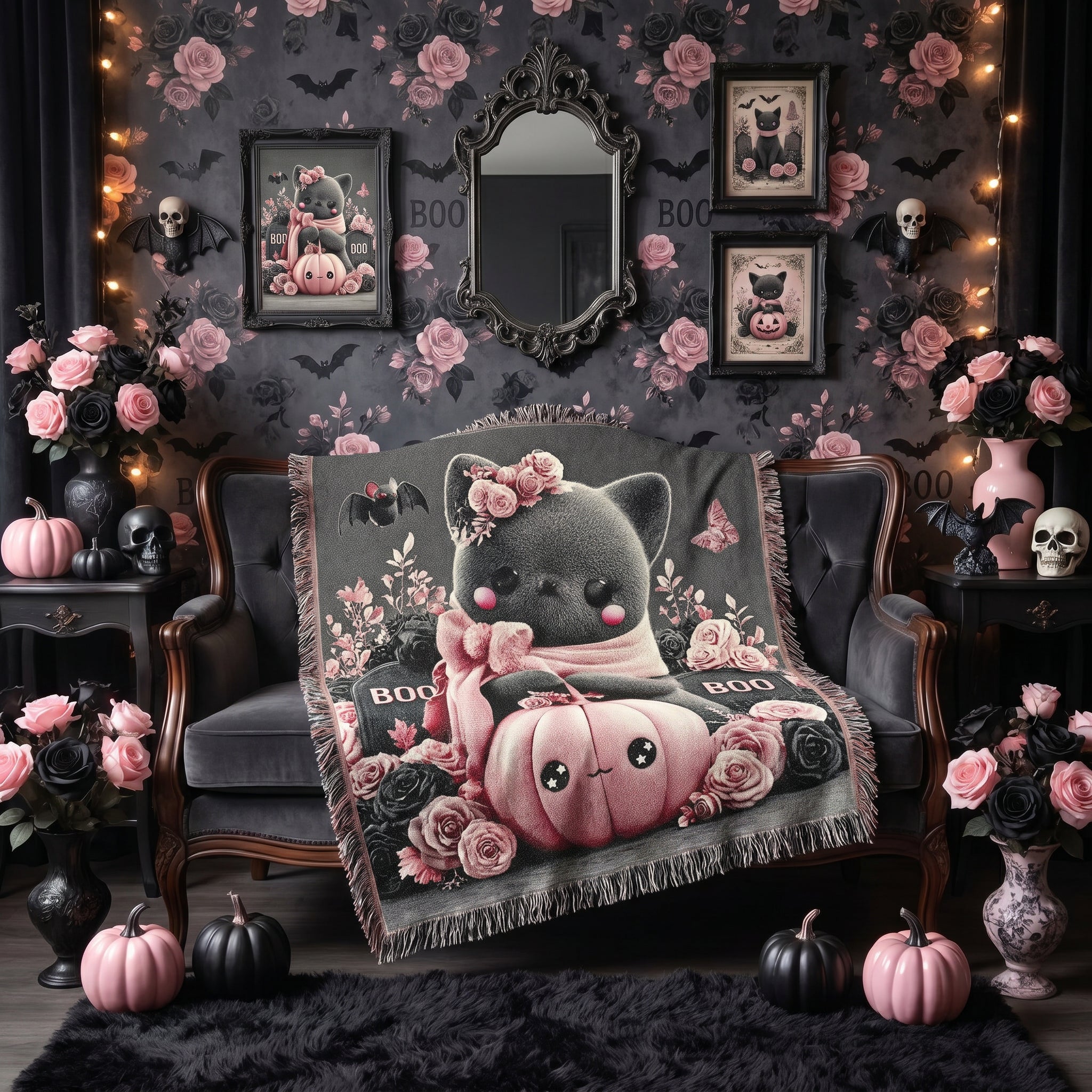 Halloween Cat Kids Woven Blanket – Cute Spooky Throw