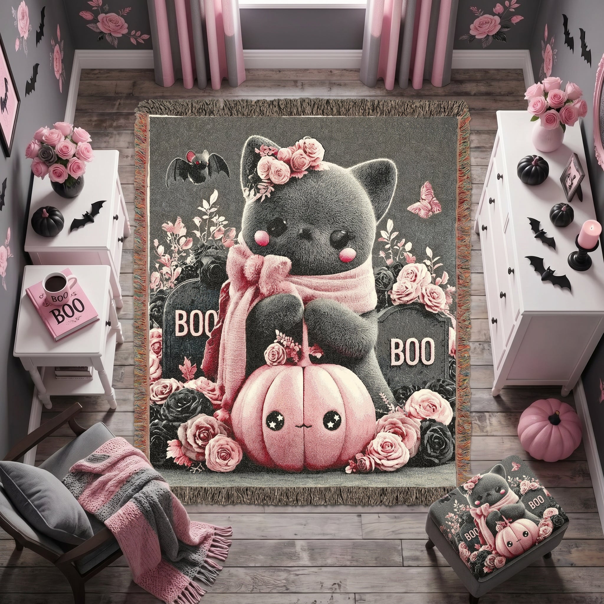 Halloween Cat Kids Woven Blanket – Cute Spooky Throw