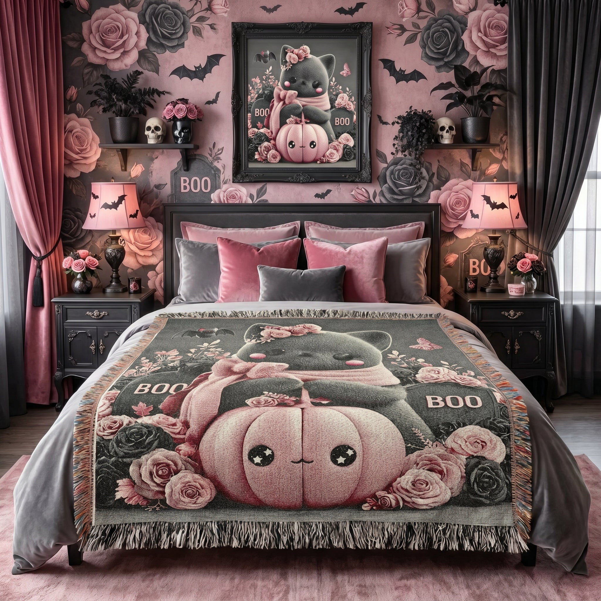 Halloween Cat Kids Woven Blanket – Cute Spooky Throw
