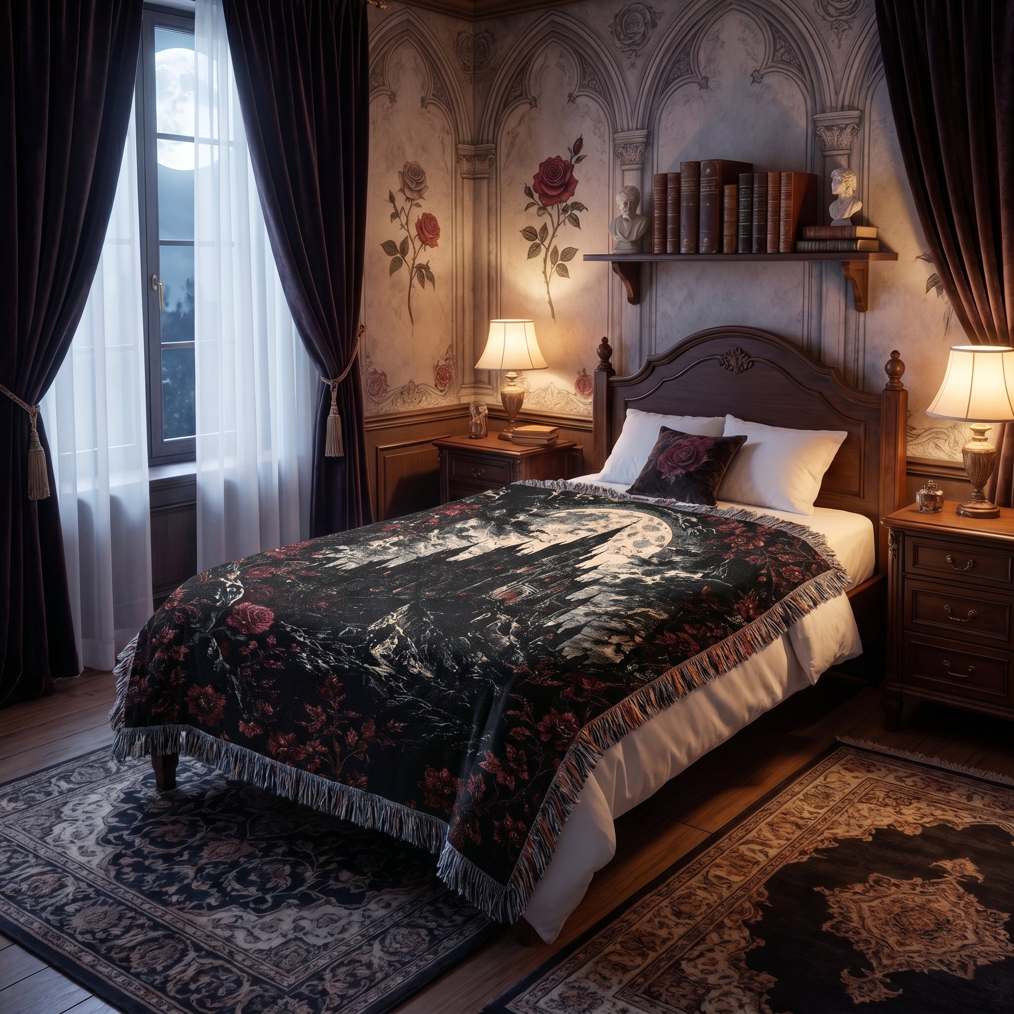 Vampire Castle Woven Blanket – Gothic Floral Throw