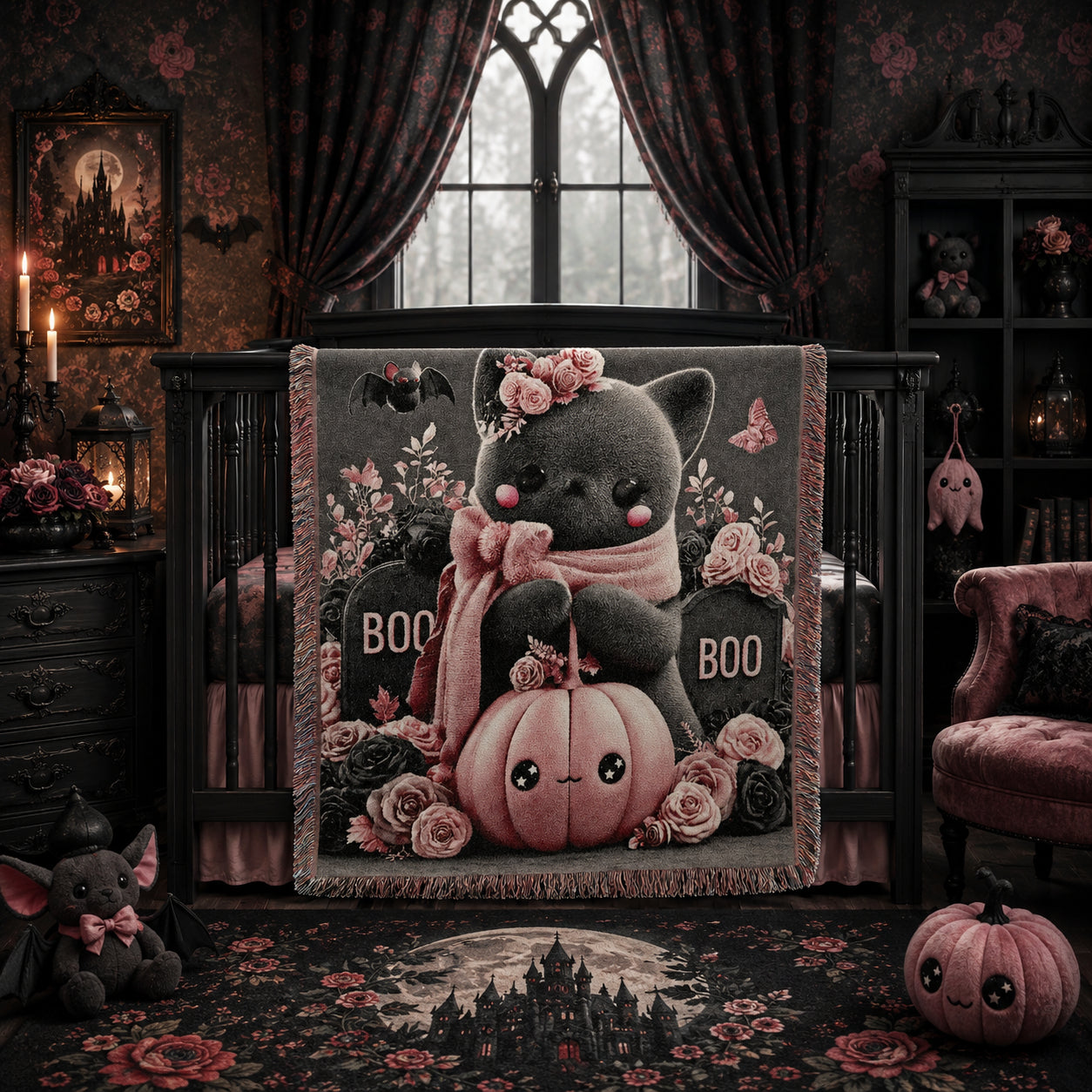 Halloween Cat Kids Woven Blanket – Cute Spooky Throw