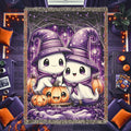 Cute Halloween Ghost Kids Woven Blanket – Spooky Purple Throw