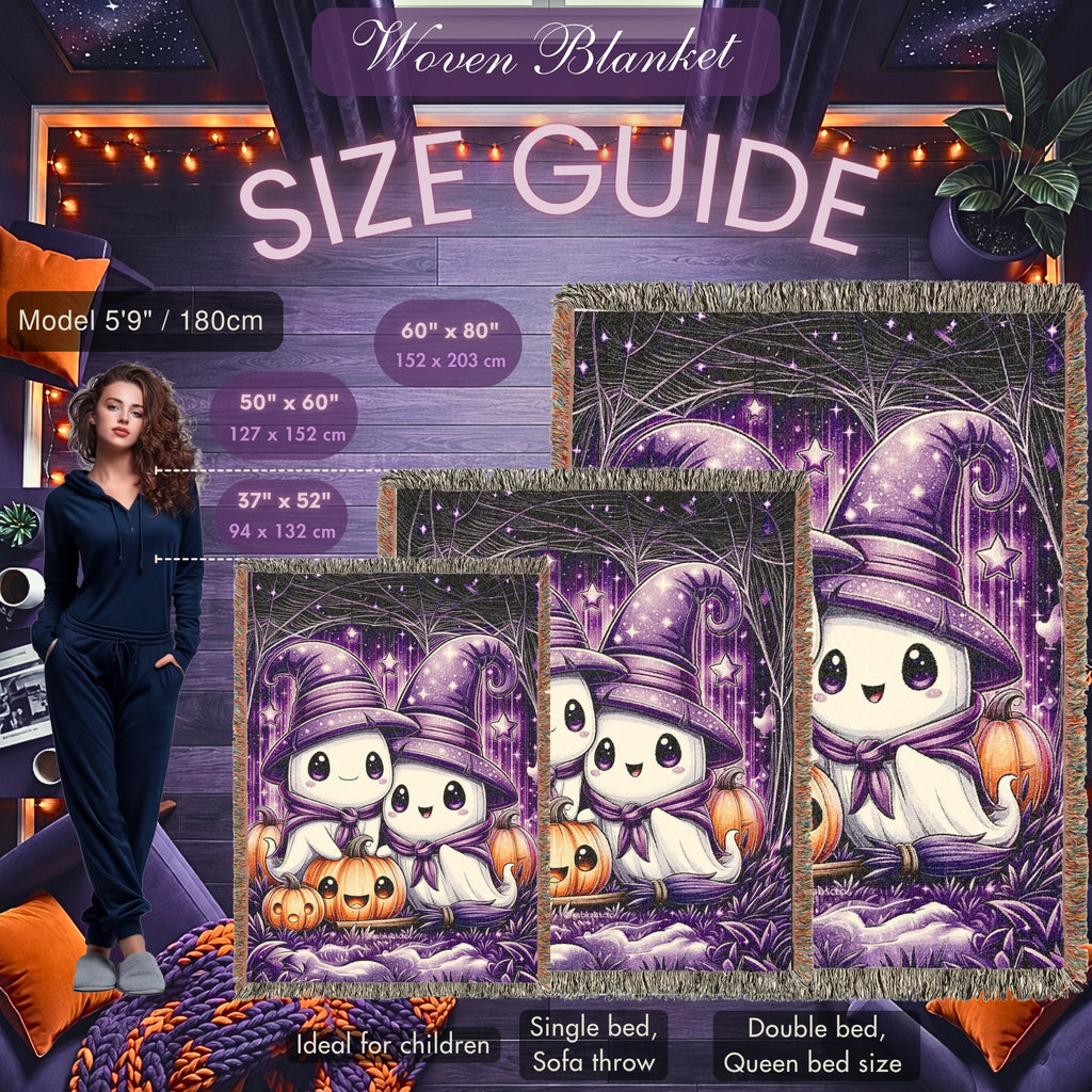 Cute Halloween Ghost Kids Woven Blanket – Spooky Purple Throw