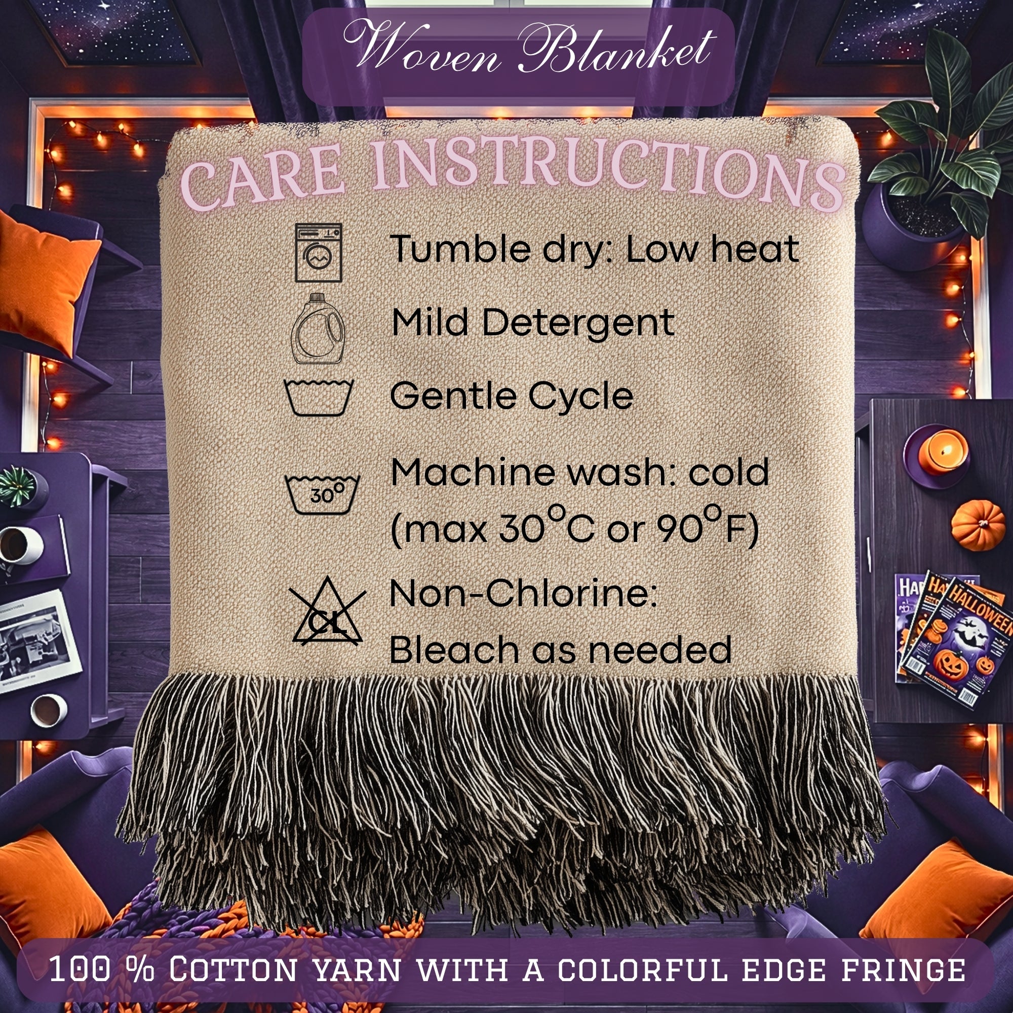 Ghost Family Halloween Kids Woven Blanket – Purple Witchy Throw