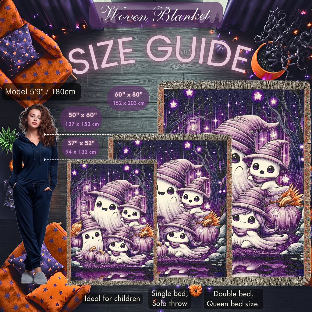 Ghost Family Halloween Kids Woven Blanket – Purple Witchy Throw