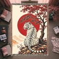 White Tiger Japanese Garden Woven Blanket – Red Sun Throw