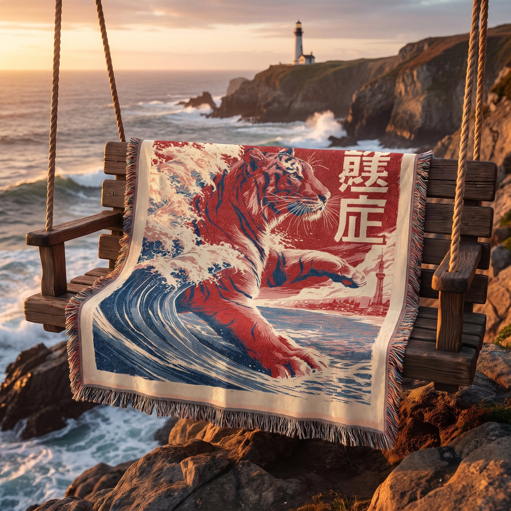 Japanese Tiger Wave Woven Blanket – Asian Art Throw